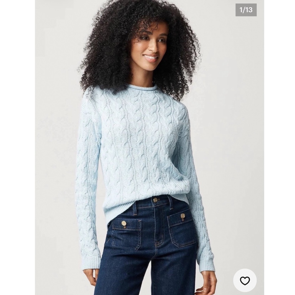 J.Crew Extra-Soft Cable Knit Mock Neck Sweater Light Blue BU741 Small